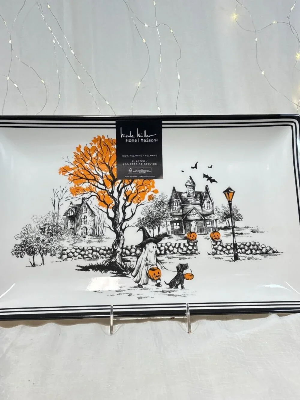 Nicole Miller Halloween Spooky Village Ghost Melamine Serving Tray Plate 17